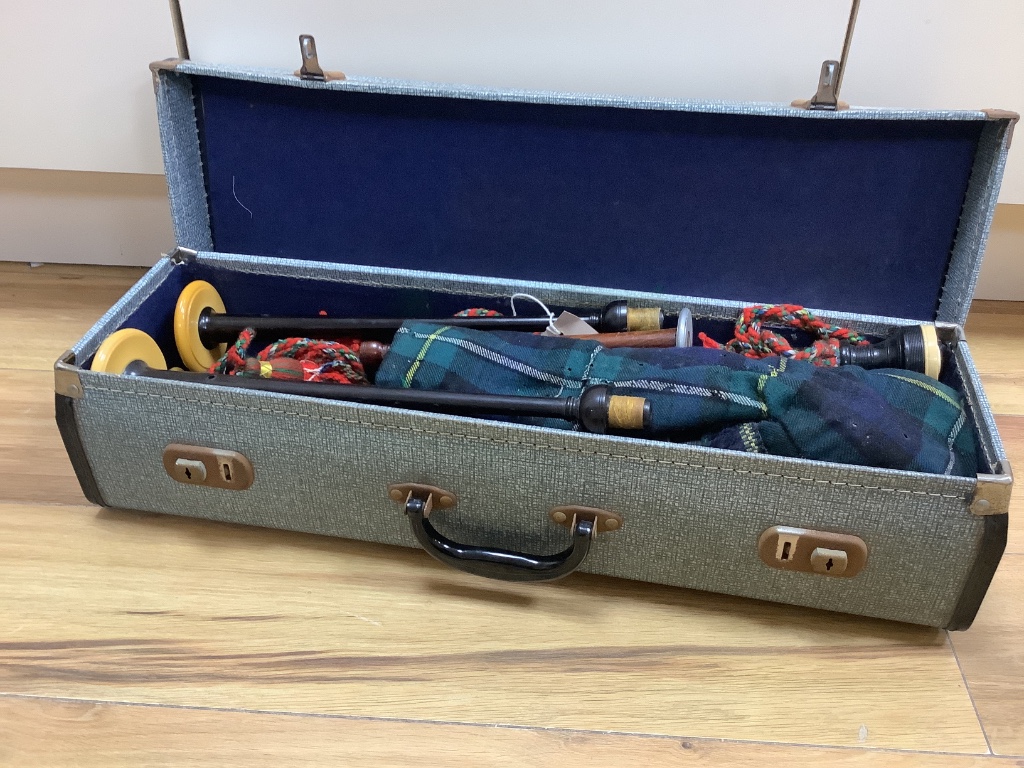 A set of bagpipes, signed Alexander